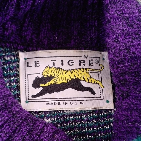 Vintage 90s FUNKY Geometric Teal and Purple Men's Sweater Crewneck - Picture 2 of 9